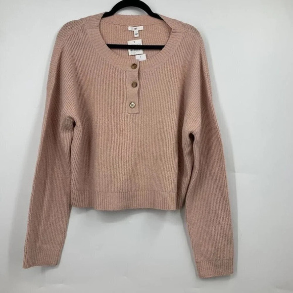 BP Women's Ribbed Long Sleeve Sweater Henley In‎ Pink Smoke Size L NWT - Picture 1 of 8